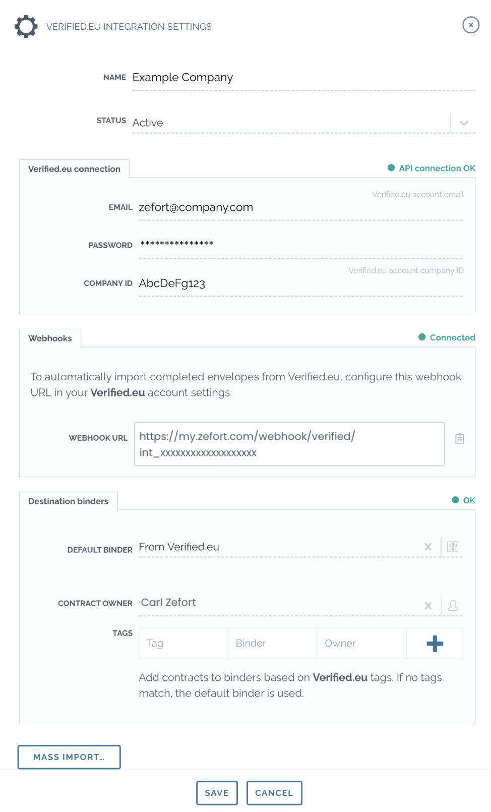 zefort verified integration settings