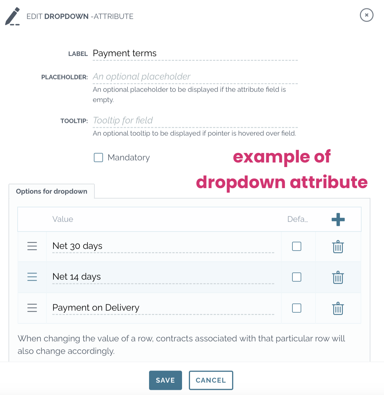 zefort example of dropdown attribute