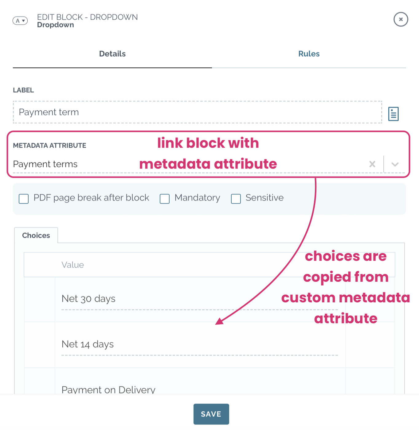 zefort link block with metadata