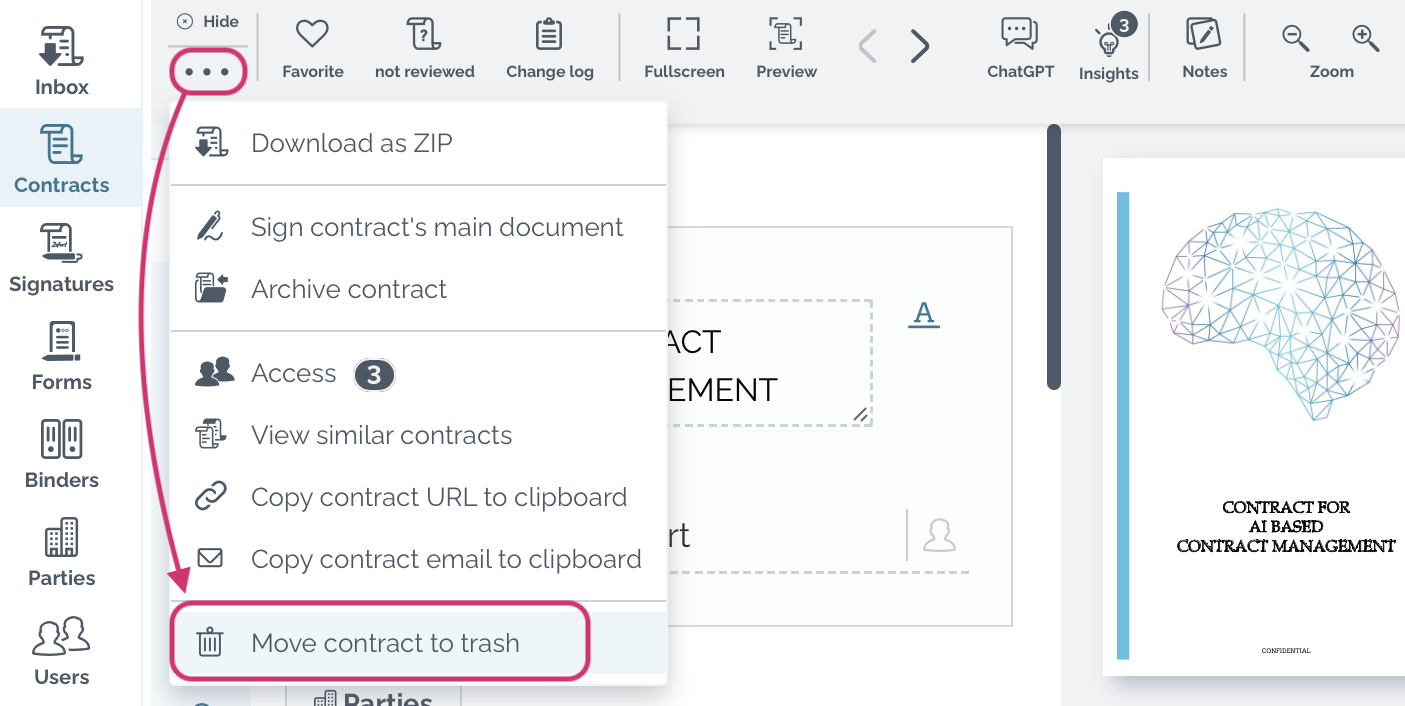 zefort delete contract in preview