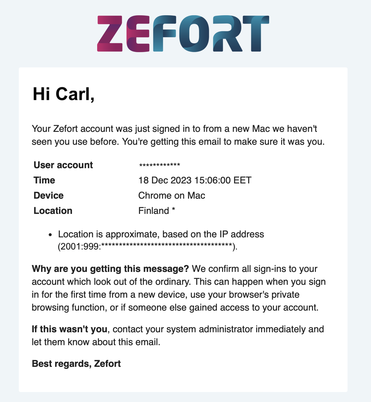 zefort security alert