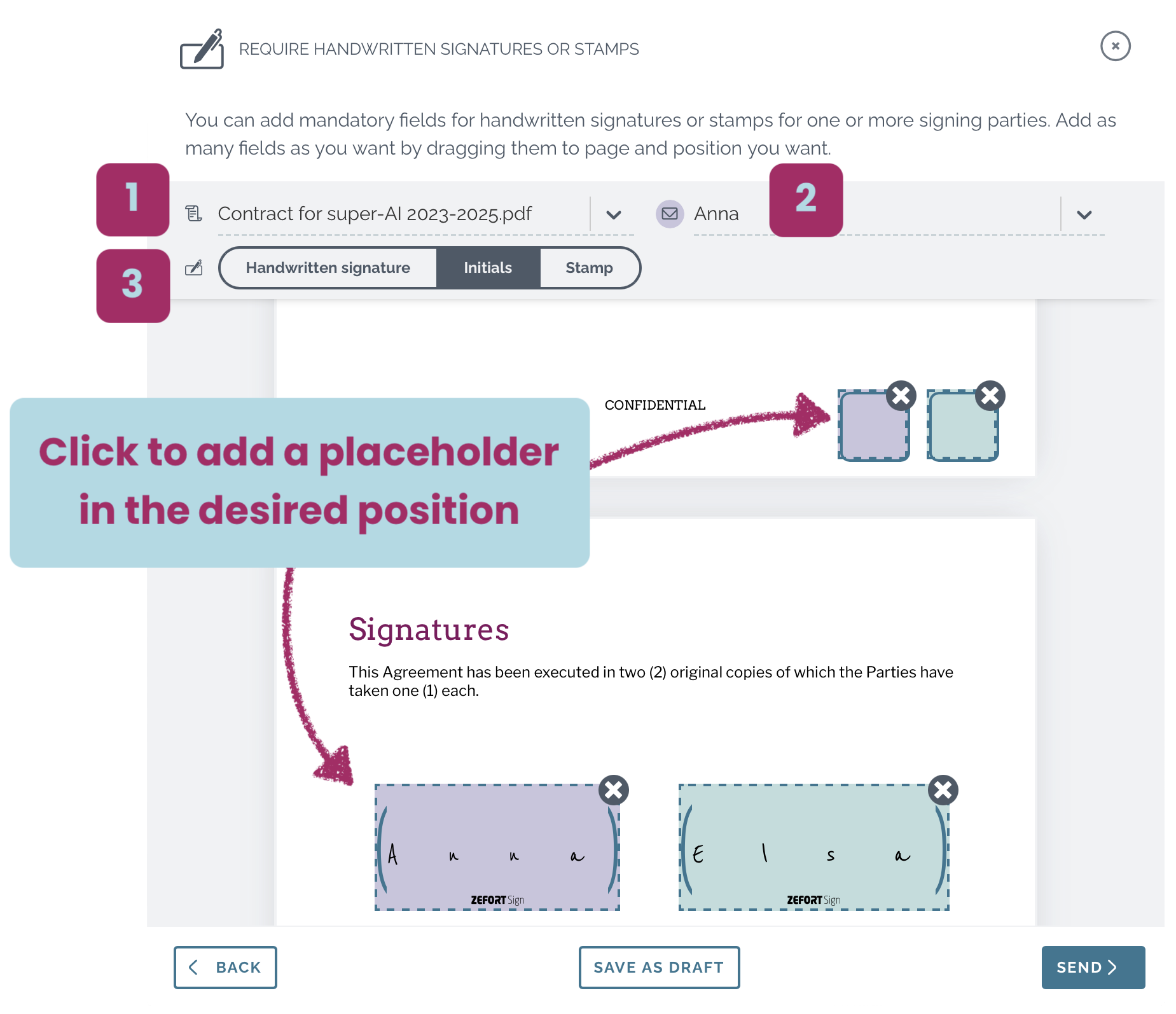 zefort sign - add signature placeholders