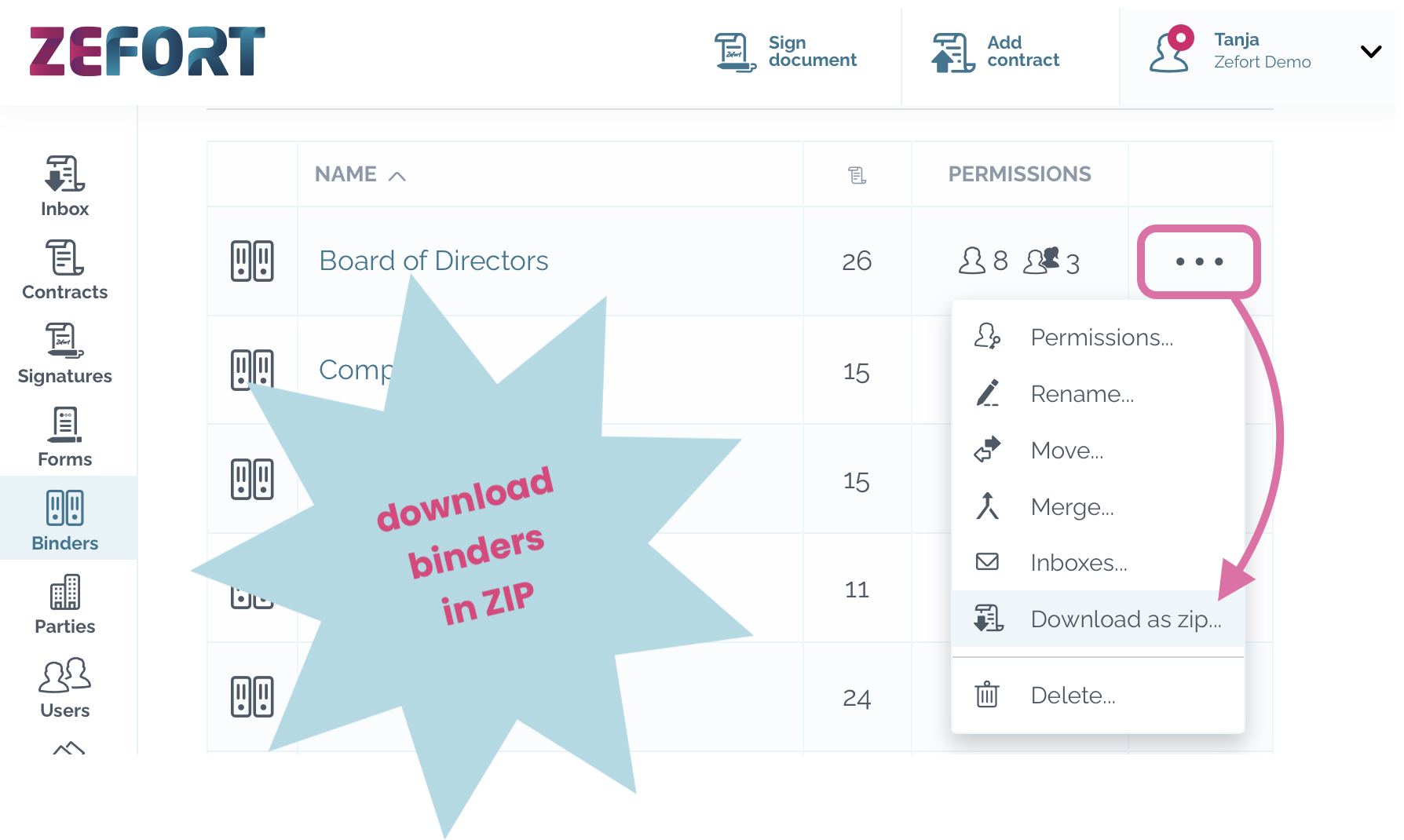 zefort - download binders in zip file