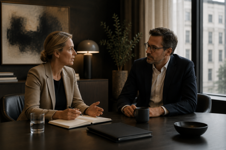 Focused discussion in a modern office