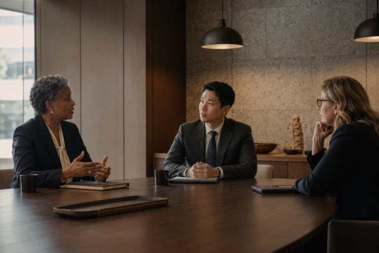 Corporate meeting in modern conference room